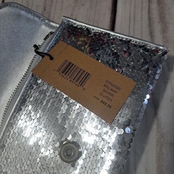 STEVE MADDEN BGLAMY Sequin Clutch Silver Shoulder Crossbody Bag Party - Picture 9 of 12